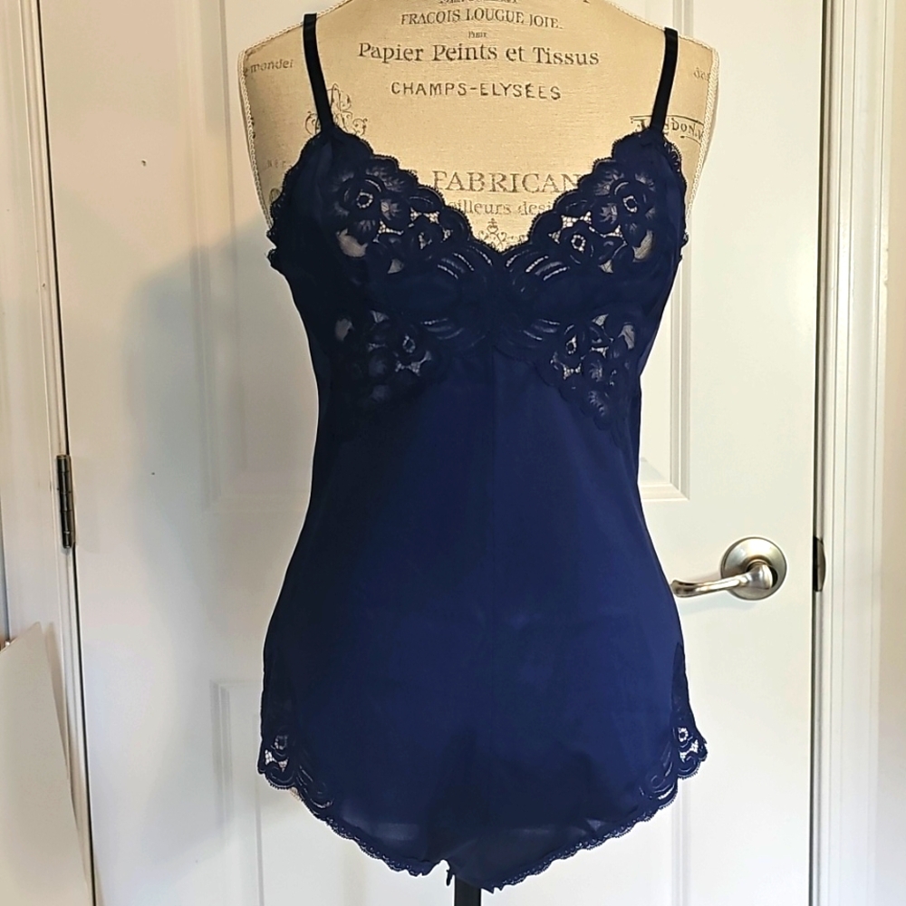 VIintage Navy Blue Lace Teddy